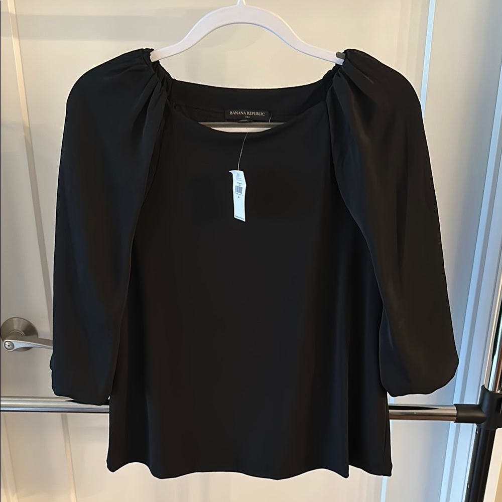 Banana Republic Black Puff Sleeve Boxy Blouse